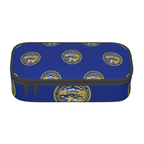 MDATT Federmäppchen mit Nebraska-Flagge, mehrere Fächer, niedliches tragbares Stifteetui, Stifteetui für Schule, Büro, Schwarz , Einheitsgröße, Taschen-Organizer von MDATT