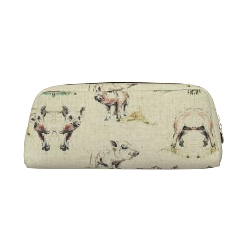 MDATT Federmäppchen mit Schwein-Hintergrunddruck, niedliches Federmäppchen aus Leder für Studenten, Reißverschlusstasche für Stifte, Bleistifte, Marker, gold, Einheitsgröße, Kosmetiktasche von MDATT