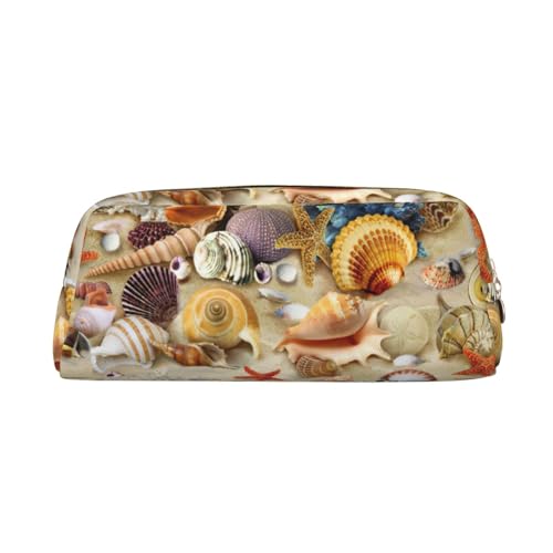MDATT Federmäppchen mit Seestern-Muschelmotiv, niedliches Federmäppchen aus Leder für Studenten, Reißverschlusstasche für Stifte, Bleistifte, Marker, gold, Einheitsgröße, Kosmetiktasche von MDATT