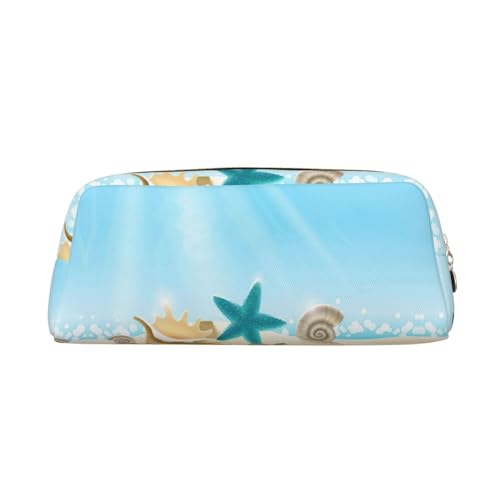 MDATT Federmäppchen mit Strand-Seestern-Druck, niedliches Leder-Federmäppchen für Studenten, Reißverschlusstasche für Stifte, Bleistifte, Marker, gold, Einheitsgröße, Kosmetiktasche von MDATT