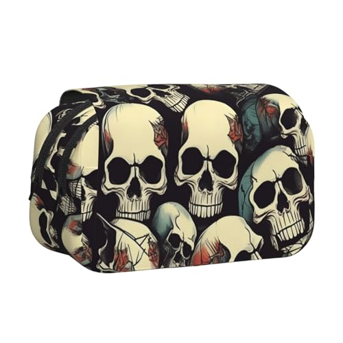 MDATT Federmäppchen mit Totenkopf-Skelett-Druck, für Erwachsene, langlebige Stift-Tragetasche, Schwarz , Einheitsgröße, Taschen-Organizer von MDATT