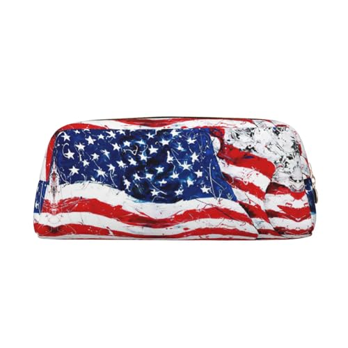 MDATT Federmäppchen mit US-Flaggen-Druck, niedliches Leder-Federmäppchen für Studenten, Reißverschlusstasche für Stifte, Bleistifte, Marker, gold, Einheitsgröße, Kosmetiktasche von MDATT