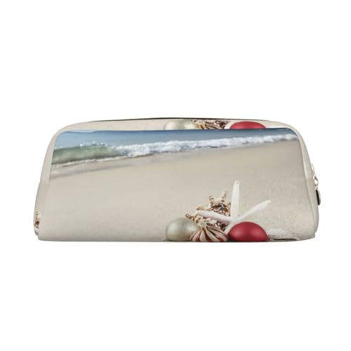 MDATT Federmäppchen mit Weihnachtsmotiv und Stranddruck, niedliches Leder-Federmäppchen für Studenten, Reißverschlusstasche für Stifte, Bleistifte, Marker, gold, Einheitsgröße, Kosmetiktasche von MDATT