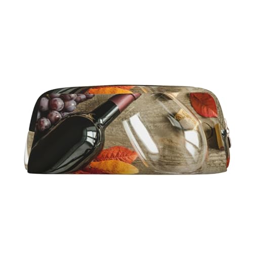 MDATT Federmäppchen mit Weinbecher- und Obstdruck, niedliches Federmäppchen aus Leder für Studenten, Reißverschlusstasche für Stifte, Bleistifte, Marker, gold, Einheitsgröße, Kosmetiktasche von MDATT