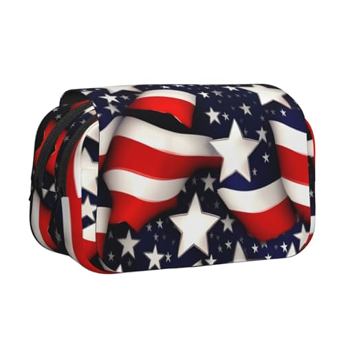 MDATT Federmäppchen mit amerikanischer Flagge und Sternen und Streifen, für Erwachsene, langlebige Stifte-Tragetasche, Schwarz , Einheitsgröße, Taschen-Organizer von MDATT