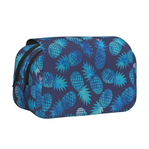 MDATT Federmäppchen mit blauem Ananas-Druck für Erwachsene, langlebige Stift-Tragetasche, Schwarz , Einheitsgröße, Taschen-Organizer von MDATT