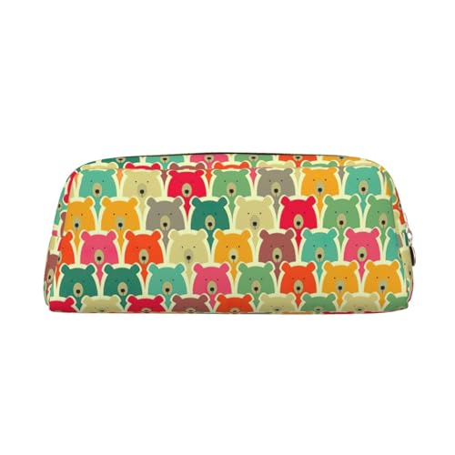 MDATT Federmäppchen mit buntem Bären-Druck, niedliches Leder-Federmäppchen für Studenten, Reißverschlusstasche für Stifte, Bleistifte, Marker, gold, Einheitsgröße, Kosmetiktasche von MDATT
