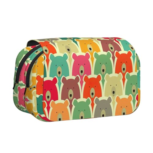 MDATT Federmäppchen mit buntem Bären-Druck für Erwachsene, langlebige Stift-Tragetasche, Schwarz , Einheitsgröße, Taschen-Organizer von MDATT