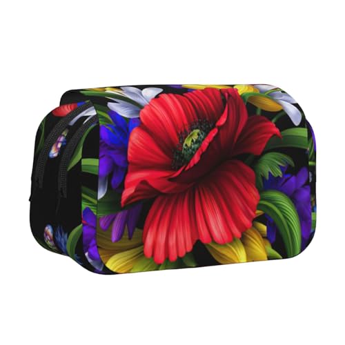 MDATT Federmäppchen mit buntem Frühlingsfrosch-Blumendruck, für Erwachsene, langlebige Stifte-Tragetasche, Schwarz , Einheitsgröße, Taschen-Organizer von MDATT