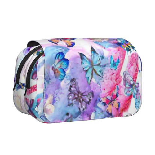 MDATT Federmäppchen mit buntem Schmetterlings-Druck für Erwachsene, langlebige Stift-Tragetasche, Schwarz , Einheitsgröße, Taschen-Organizer von MDATT