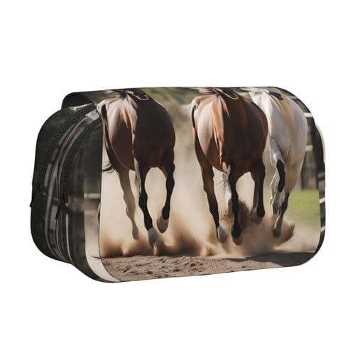 MDATT Federmäppchen mit drei laufenden Pferden, für Erwachsene, langlebige Stift-Tragetasche, Schwarz , Einheitsgröße, Taschen-Organizer von MDATT
