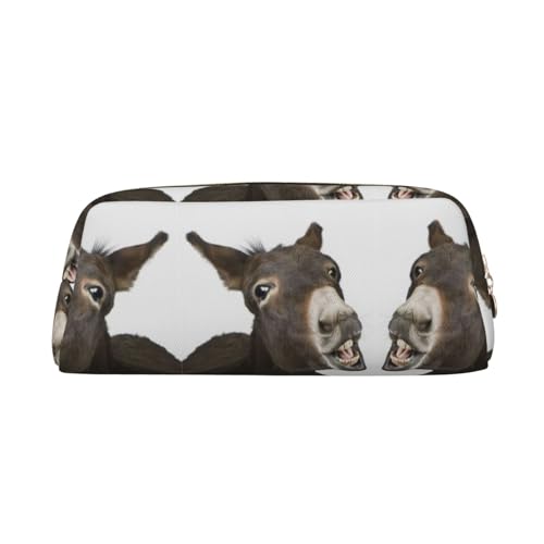 MDATT Federmäppchen mit lustigem Esel-Aufdruck, niedliches Leder-Federmäppchen für Studenten, Reißverschlusstasche für Stifte, Bleistifte, Marker, gold, Einheitsgröße, Kosmetiktasche von MDATT