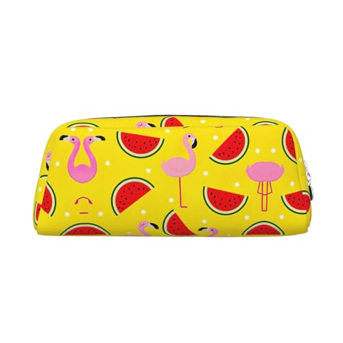 MDATT Federmäppchen mit pinkem Flamingo- und Wassermelonen-Druck, niedliches Stifteetui aus Leder für Studenten, Reißverschlusstasche für Stifte, Bleistifte, Marker, silber, Einheitsgröße von MDATT