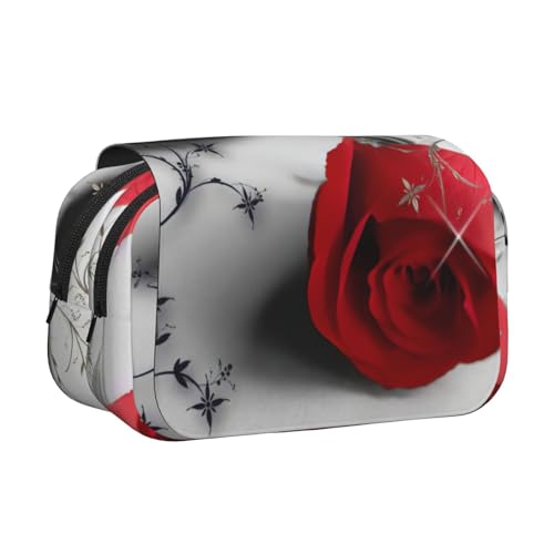 MDATT Federmäppchen mit rotem Rosenmotiv, für Erwachsene, langlebige Stifte-Tragetasche, Schwarz , Einheitsgröße, Taschen-Organizer von MDATT