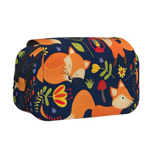 MDATT Federmäppchen mit süßem Tier-Fuchs-Blumendruck, für Erwachsene, langlebige Stift-Tragetasche, Schwarz , Einheitsgröße, Taschen-Organizer von MDATT