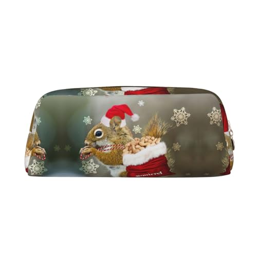 MDATT Federmäppchen mit weihnachtlichem Eichhörnchen-Druck, niedliches Federmäppchen aus Leder für Studenten, Reißverschlusstasche für Stifte, Bleistifte, Marker, gold, Einheitsgröße, Kosmetiktasche von MDATT