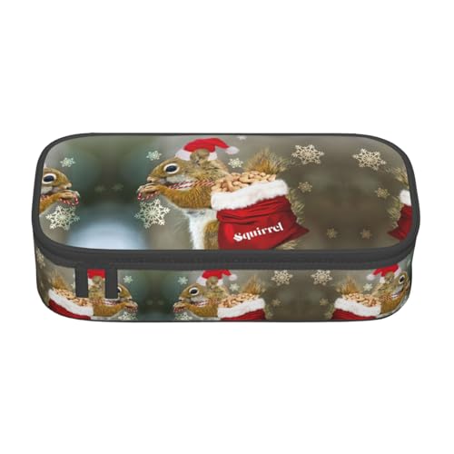 MDATT Federmäppchen mit weihnachtlichem Eichhörnchen-Motiv, mehrere Schlitze, niedliches tragbares Stifteetui, Stifteetui für Schule, Büro, Schwarz , Einheitsgröße, Taschen-Organizer von MDATT