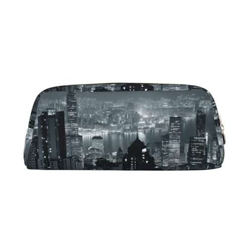 MDATT Federmappe mit Luftansicht, Motiv: Hongkong-Druck, niedliches Federmäppchen aus Leder für Studenten, Reißverschlusstasche für Stifte, Bleistifte, Marker, gold, Einheitsgröße, Kosmetiktasche von MDATT