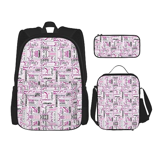 MDATT Flying Bees Daisy Honey Rucksack für Mädchen Büchertaschen Schule mit Lunchbox und Federmäppchen 3 in 1 Schultaschen Set, Gymnastik pink, Einheitsgröße, Modern von MDATT