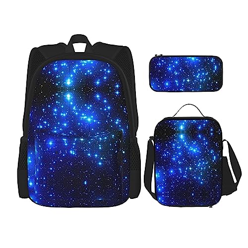 MDATT Galaxy Stars Rucksack für Mädchen Büchertaschen Schule mit Lunchbox und Federmäppchen 3 in 1 Schultaschen Set, Galaxy Stars, Einheitsgröße von MDATT