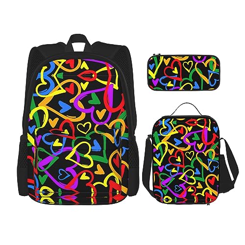 MDATT Galaxy Stars Rucksack für Mädchen Büchertaschen Schule mit Lunchbox und Federmäppchen 3 in 1 Schultaschen Set, Gay Pride Regenbogen, Einheitsgröße von MDATT