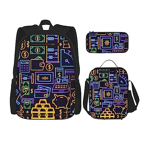 MDATT Galaxy Stars Rucksack für Mädchen Büchertaschen Schule mit Lunchbox und Federmäppchen 3 in 1 Schultaschen Set, Spiele-Videospiel-Muster, Einheitsgröße von MDATT