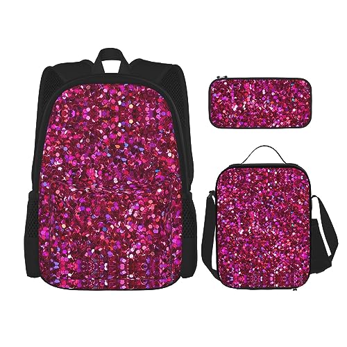 MDATT Glitzer Muster Rucksack für Mädchen Büchertaschen Schule mit Lunchbox und Federmäppchen 3 in 1 Schultaschen Set, Glitzermuster, Einheitsgröße von MDATT