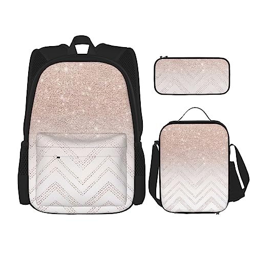 MDATT Glitzer Muster Rucksack für Mädchen Büchertaschen Schule mit Lunchbox und Federmäppchen 3 in 1 Schultaschen Set, Glitzerndes hübsches Muster., Einheitsgröße von MDATT