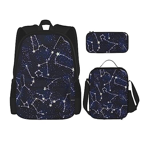 MDATT Glitzer Muster Rucksack für Mädchen Büchertaschen Schule mit Lunchbox und Federmäppchen 3 in 1 Schultaschen Set, Glow in the dark, Einheitsgröße von MDATT