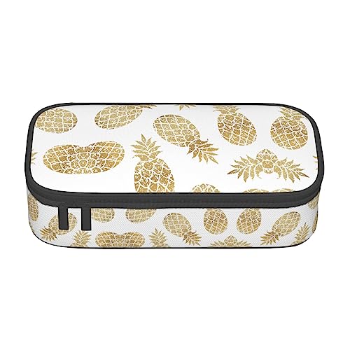 MDATT Goldener Ananas-Hintergrund, buntes Federmäppchen, Tasche mit Reißverschluss, Organizer für Büro und Reisen, Schwarz , Einheitsgröße, Koffer von MDATT