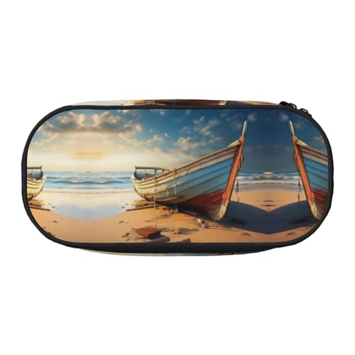 MDATT Großes Federmäppchen mit Boot am Strand, weiches Federmäppchen mit Reißverschluss, tragbares Federmäppchen für Erwachsene, Schwarz , Einheitsgröße, Taschen-Organizer von MDATT