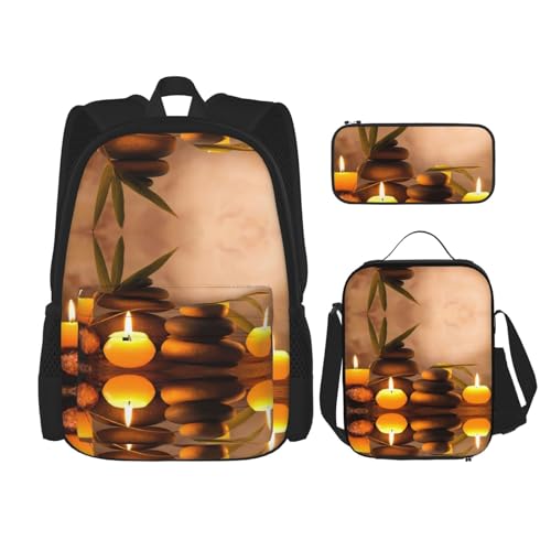 MDATT Kawaii Rucksack mit Lunchbox-Set, 3-in-1-Federmäppchen, passende Kombination, Pigment, Kerzen und Stein, Einheitsgröße von MDATT