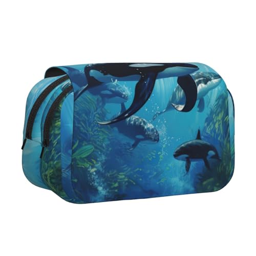MDATT Killer Whales Swim Along Federmäppchen für Erwachsene, langlebige Stifte-Tragetasche, Schwarz , Einheitsgröße, Taschen-Organizer von MDATT