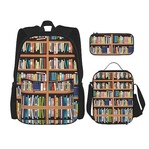 MDATT Leopard Rucksack für Mädchen Büchertaschen Schule mit Lunchbox und Federmäppchen 3 in 1 Schultaschen Set, Bibliothek Bücherregal, Einheitsgröße von MDATT