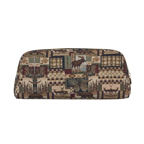 MDATT Lodge Bear Reh Printing Cute Pen Stationery Bag Leather Pencil Pouch for Students Zipper Bag for Pens,Pencils,Marker, gold, Einheitsgröße, Kosmetiktasche von MDATT