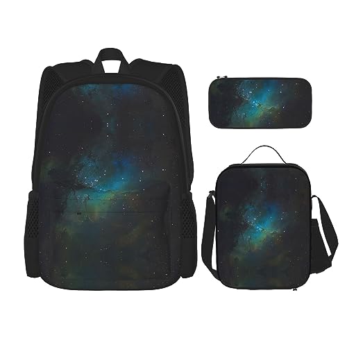 MDATT Lustiger Rucksack mit Leopardenmuster für Mädchen, Büchertaschen, Schule mit Lunchbox und Federmäppchen, 3-in-1-Schultaschen-Set, Galaxy Green, Einheitsgröße von MDATT