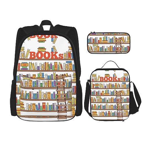 MDATT Lustiger Rucksack mit Leopardenmuster für Mädchen, Büchertaschen, Schule mit Lunchbox und Federmäppchen, 3-in-1-Schultaschen-Set, Lustige Bücherregal-Kollektion und Leiter, Einheitsgröße von MDATT