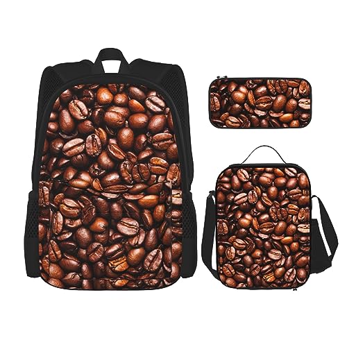 MDATT Lustiger Rucksack mit Leopardenmuster für Mädchen, Büchertaschen, Schule mit Lunchbox und Federmäppchen, 3-in-1-Schultaschen-Set, Lustige geröstete Kaffeebohnen, Einheitsgröße von MDATT