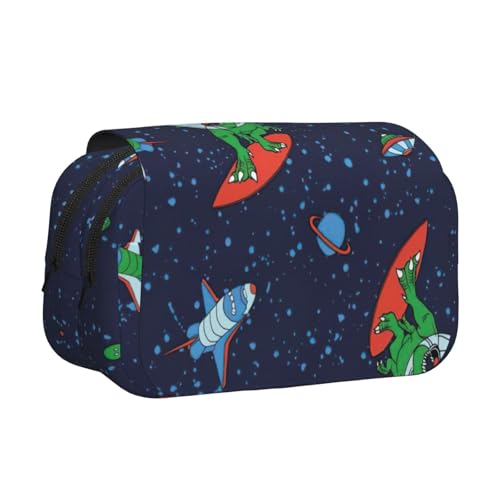 MDATT Lustiges Federmäppchen mit Astronauten-Dinosaurier-Raketendruck, für Erwachsene, langlebige Stift-Tragetasche, Schwarz , Einheitsgröße, Taschen-Organizer von MDATT