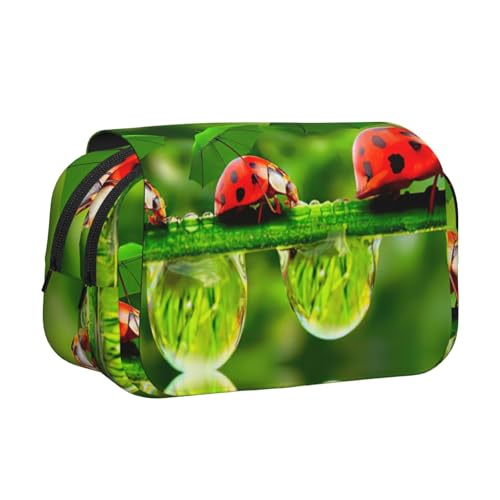 MDATT Lustiges Federmäppchen mit Marienkäfer mit Regenschirmen, bedruckt, für Erwachsene, langlebige Stifte-Tragetasche, Schwarz , Einheitsgröße, Taschen-Organizer von MDATT