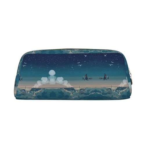 MDATT Magical Nights Printing Cute Pen Stationery Bag Leather Pencil Pouch for Students Zipper Bag for Pens,Pencils,Marker, gold, Einheitsgröße, Kosmetiktasche von MDATT