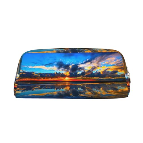 MDATT Niedliches Federmäppchen mit Sonnenuntergang-Druck, Leder-Federmäppchen für Studenten, Reißverschlusstasche für Stifte, Bleistifte, Marker, gold, Einheitsgröße, Kosmetiktasche von MDATT