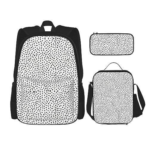 MDATT Rucksack mit Totenkopf-Motiv, Schwarz und Weiß, für Mädchen, Büchertaschen, Schule mit Lunchbox und Federmäppchen, 3-in-1-Schultaschen-Set, Schwarz-Weiß-Punkt, Einheitsgröße von MDATT