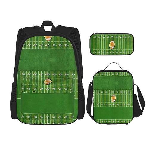 MDATT Rucksack mit amerikanischer Spanien-Flagge für Mädchen, Büchertaschen, Schule mit Lunchbox und Federmäppchen, 3-in-1-Schultaschen-Set, American Football Field Ball Sport, Einheitsgröße von MDATT