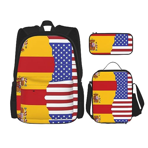 MDATT Rucksack mit amerikanischer Spanien-Flagge für Mädchen, Büchertaschen, Schule mit Lunchbox und Federmäppchen, 3-in-1-Schultaschen-Set, Amerikanische Spanien-Flagge, Einheitsgröße von MDATT