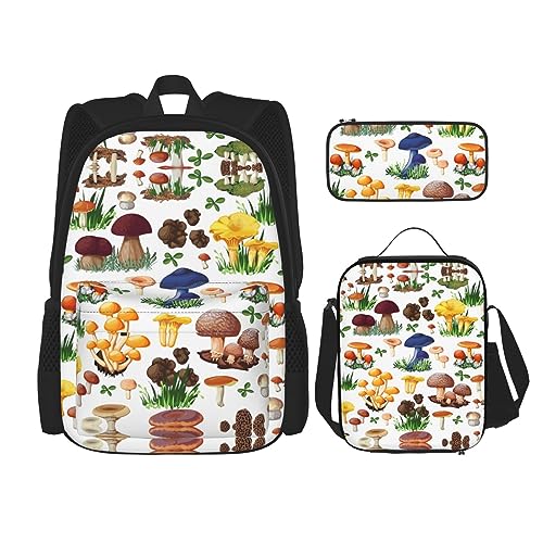 MDATT Rucksack mit unendlichem gesprenkeltem Muster für Mädchen, Büchertaschen, Schule mit Lunchbox und Federmäppchen, 3-in-1-Schultaschen-Set, Japanischer Malpilz, Einheitsgröße von MDATT