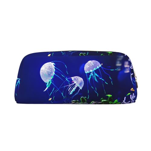 MDATT Schöne Quallen-Schreibwaren-Tasche aus Leder für Studenten, Reißverschlusstasche für Stifte, Bleistifte, Marker, gold, Einheitsgröße, Kosmetiktasche von MDATT