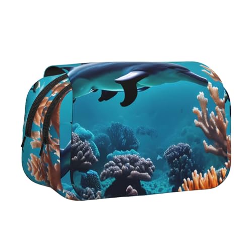 MDATT Schöne Unterwasserwelt Delfine Koralle Druck Federmäppchen für Erwachsene, langlebige Stift-Tragetasche, Schwarz , Einheitsgröße, Taschen-Organizer von MDATT