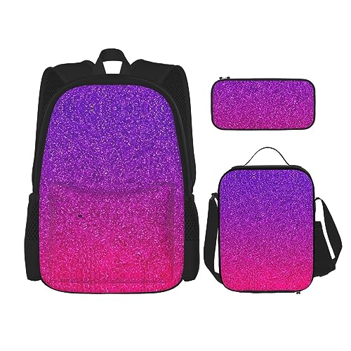 MDATT Schulrucksack für Mädchen, Büchertaschen, Schule mit Lunchbox und Federmäppchen, 3-in-1-Schultaschen-Set, Farbverlauf, Pailletten., Einheitsgröße von MDATT