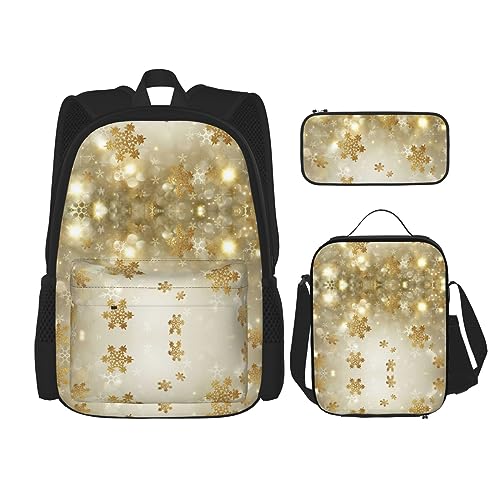 MDATT Schulrucksack für Mädchen, Büchertaschen, Schule mit Lunchbox und Federmäppchen, 3-in-1-Schultaschen-Set, Gold Seide Weihnachten, Einheitsgröße von MDATT